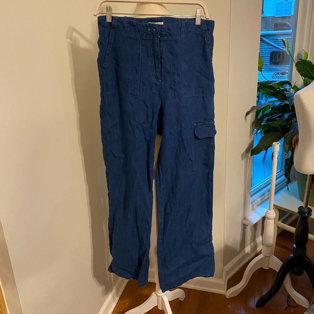 Blue Ankle Cropped Wide-Leg Pants